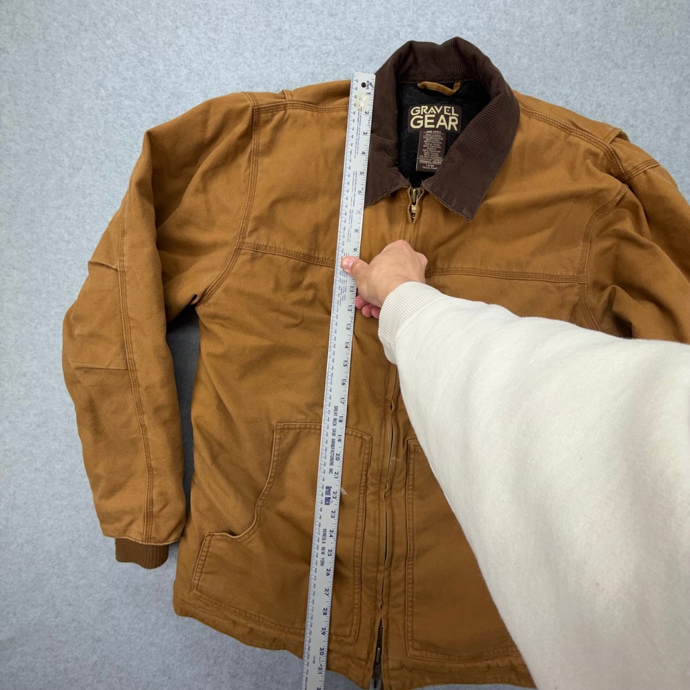 Gravel Gear Mens L‎ Brown Cotton Duck Quilted Chore Coat Work Jacket Zip Front - Picture 2 of 6
